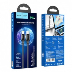 Καλώδιο σύνδεσης Hoco X14 Double Speed PD USB-C σε Lightning 20W 3.0A Fast Charging Μαύρο 2m με Braided Καλώδιο