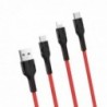Καλώδιο σύνδεσης Hoco U31 Benay Braided με Νάυλον Κορδόνι 3 σε 1 USB σε Micro-USB, Lightning, USB-C Κόκκινο 1,2m
