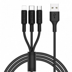 Καλώδιο σύνδεσης Hoco X25 3 σε 1 Fast Charging USB σε Micro-USB, Lightning, USB-C Μαύρο 1m