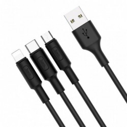 Καλώδιο σύνδεσης Hoco X25 3 σε 1 Fast Charging USB σε Micro-USB, Lightning, USB-C Μαύρο 1m