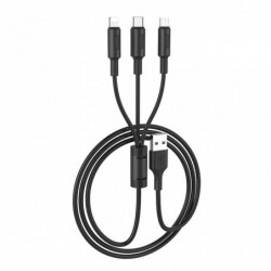 Καλώδιο σύνδεσης Hoco X25 3 σε 1 Fast Charging USB σε Micro-USB, Lightning, USB-C Μαύρο 1m