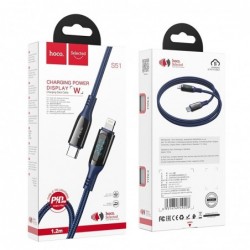 Καλώδιο Σύνδεσης Hoco S51 Extreme DP USB-C σε Lightning για Γρήγορη Φόρτιση και Οθόνη Ένδειξης Φόρτισης 20W Μπλε 1.2m