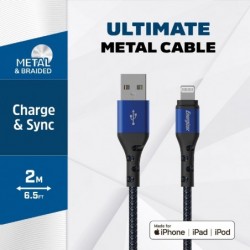 Καλώδιο σύνδεσης Energizer Metal / Braided Nylon σε Lightning Apple Certified MFI 2m Μπλέ
