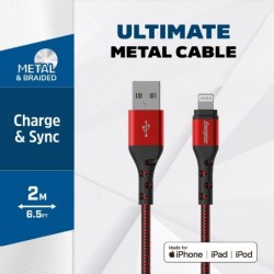 Καλώδιο σύνδεσης Energizer Metal / Braided Nylon σε Lightning Apple Certified MFI 2m Κόκκινο