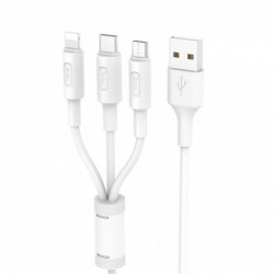Καλώδιο σύνδεσης Hoco X25 3 σε 1 USB σε Micro-USB, Lightning, USB-C Fast Charging 2.0A Λευκό 1m
