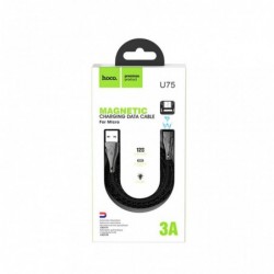 Καλώδιο σύνδεσης Hoco U75 Magnetic USB σε Micro-USB 3.0A με Μαγνητικό Αποσπώμενο Βύσμα και LED Ένδειξη Μαύρο 1.2m