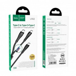 Καλώδιο σύνδεσης Hoco U102 Super 100W 2 σε 1 USB-C σε 2χUSB-C για Γρήγορη Φόρτιση 20V/5A Μαύρο 1.2m