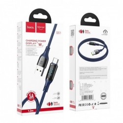 Καλώδιο Σύνδεσης Hoco S51 Extreme USB σε USB-C για Γρήγορη Φόρτιση και Μεταφορά Δεδομένων με Οθόνη Ένδειξης Φόρτισης 5.0A Μπλε 1