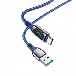 Καλώδιο Σύνδεσης Hoco S51 Extreme USB σε USB-C για Γρήγορη Φόρτιση και Μεταφορά Δεδομένων με Οθόνη Ένδειξης Φόρτισης 5.0A Μπλε 1