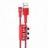 Καλώδιο σύνδεσης U98 Sunway 3 σε 1 Magnetic USB σε Micro-USB, Lightning, USB-C Braided 2.4A Κόκκινο 1,2 m