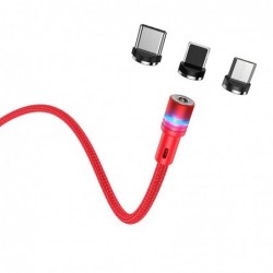 Καλώδιο σύνδεσης U98 Sunway 3 σε 1 Magnetic USB σε Micro-USB, Lightning, USB-C Braided 2.4A Κόκκινο 1,2 m