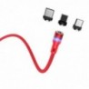 Καλώδιο σύνδεσης U98 Sunway 3 σε 1 Magnetic USB σε Micro-USB, Lightning, USB-C Braided 2.4A Κόκκινο 1,2 m