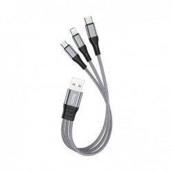 Καλώδιο σύνδεσης Hoco X47 Harbor 3 σε 1 USB σε Micro-USB, Lightning, USB-C 2.4A Γκρι 0.25m