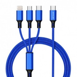 Καλώδιο Σύνδεσης και Φόρτισης Ancus Flow Plus E54 USB-C 3 σε 1 Micro-USB, USB-C, Lightning 3.0A με Braided Καλώδιο Μπλε 1μ.