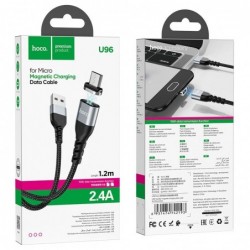 Καλώδιο σύνδεσης Hoco U96 Traveller Magnetic USB σε Micro-USB 2.4A με Μαγνητικό Αποσπώμενο Βύσμα Μεταλλικό Μαύρο 1.2m