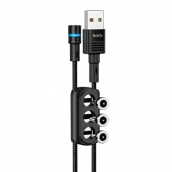Καλώδιο σύνδεσης U98 Sunway 3 σε 1 Magnetic USB σε Micro-USB, Lightning, USB-C Braided 2.4A Μαύρο 1,2 m