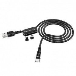 Καλώδιο σύνδεσης U98 Sunway 3 σε 1 Magnetic USB σε Micro-USB, Lightning, USB-C Braided 2.4A Μαύρο 1,2 m