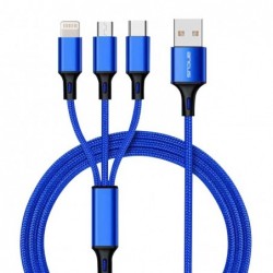 Καλώδιο Σύνδεσης και Φόρτισης Ancus Flow Plus E54 USB 3 σε 1 Micro-USB, USB-C, Lightning 2.0A με  Braided Καλώδιο Μπλε 1μ.