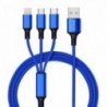 Καλώδιο Σύνδεσης και Φόρτισης Ancus Flow Plus E54 USB 3 σε 1 Micro-USB, USB-C, Lightning 2.0A με  Braided Καλώδιο Μπλε 1μ.