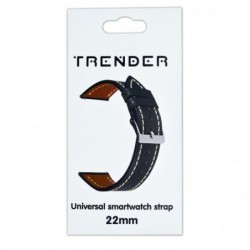 Ανταλλακτικό Λουράκι Trender TR-GL22BK Δερμάτινο 22mm Μαύρο