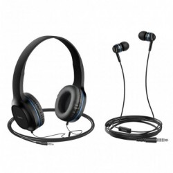 Ακουστικά Stereo Hoco W24 Enlighten Μπλέ με Μικρόφωνο και επιπλέον ακουστικά 3.5mm