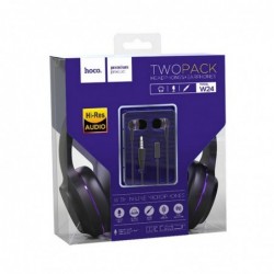 Ακουστικά Stereo Hoco W24 Enlighten Μώβ με Μικρόφωνο και επιπλέον ακουστικά 3.5mm