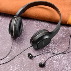 Ακουστικά Stereo Hoco W24 Enlighten Χρυσά με Μικρόφωνο και επιπλέον ακουστικά 3.5mm