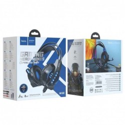 Ακουστικά Stereo Gaming Hoco W102 Cool Tour σύνδεση ενός 3.5mm και USB με Μικρόφωνο και LED Φωτισμό Μαύρο-Μπλε
