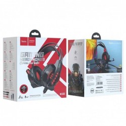 Ακουστικά Stereo Gaming Hoco W102 Cool Tour σύνδεση ενός 3.5mm και USB με Μικρόφωνο και LED Φωτισμό Μαύρο-Κόκκινο