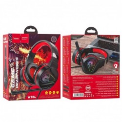 Ακουστικά Stereo Gaming Hoco W104 Drift με Ανταπτορα 2 σε 1 3.5mm και USB, Μικρόφωνο, RGB Φωτισμό, 2μ Μήκος Καλοδίου Κόκκινα