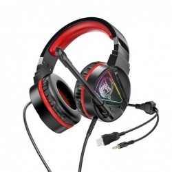 Ακουστικά Stereo Gaming Hoco W104 Drift με Ανταπτορα 2 σε 1 3.5mm και USB, Μικρόφωνο, RGB Φωτισμό, 2μ Μήκος Καλοδίου Κόκκινα