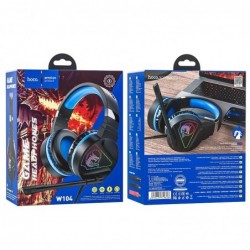Ακουστικά Stereo Gaming Hoco W104 Drift με Ανταπτορα 2 σε 1 3.5mm και USB, Μικρόφωνο, RGB Φωτισμό, 2μ Μήκος Καλοδίου Μπλέ