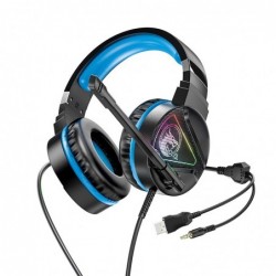Ακουστικά Stereo Gaming Hoco W104 Drift με Ανταπτορα 2 σε 1 3.5mm και USB, Μικρόφωνο, RGB Φωτισμό, 2μ Μήκος Καλοδίου Μπλέ