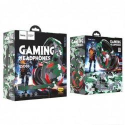 Ακουστικά Stereo Gaming Hoco ESD08 3.5mm με Μικρόφωνο, Ρύθμιση Έντασης Ήχου, LED Φωτισμό και Τριπλό Κονέκτορα Πράσινο Παραλλαγής