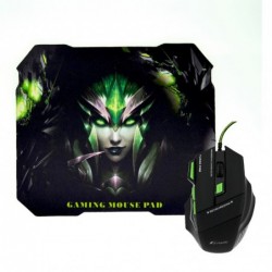 Ενσύρματο Ποντίκι Gaming Mouse Keywin 7D με 7 Πλήκτρα, 3200 DPI και Mousepad Μαύρο - Πράσινο
