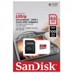 Κάρτα μνήμης Micro SDXC C10 UHS-I SanDisk Ultra 100MB/s 64Gb + 1 ADP