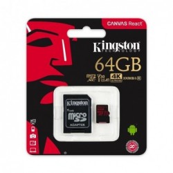 Κάρτα μνήμης Micro SDXC UHS-l U3 Kingston Canvas React 100MB/s 64Gb + 1 ADP
