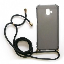 Θήκη TPU Crossbody inos Samsung J610F Galaxy J6 Plus (2018) Shock Proof Smoke με Μαύρο Strap