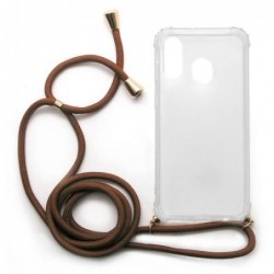 Θήκη TPU Crossbody inos Samsung A405F Galaxy A40 Shock Proof Διάφανο με Καφέ Strap
