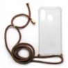 Θήκη TPU Crossbody inos Samsung A405F Galaxy A40 Shock Proof Διάφανο με Καφέ Strap