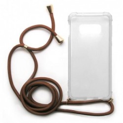 Θήκη TPU Crossbody inos Samsung G970F Galaxy S10e Shock Proof Διάφανο με Καφέ Strap