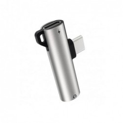 Αντάπτορας Devia EC133 USB C Αρσενικό σε USB C Θηλυκό & 3.5mm Θηλυκό για Φόρτιση & Hands Free Smart Series Ασημί