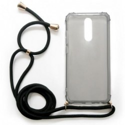 Θήκη TPU Crossbody inos Xiaomi Redmi 8/ Redmi 8A Shock Proof Smoke με Μαύρο Strap