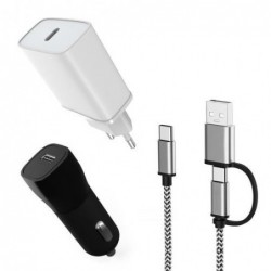 Φορτιστής Αυτ/του & Ταξιδίου inos 20W & Καλώδιο 2in1 USB C σε USB C ή USB A