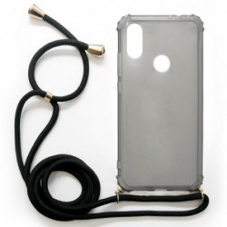 Θήκη TPU Crossbody inos Huawei Y7 (2019) Shock Proof Smoke με Μαύρο Strap