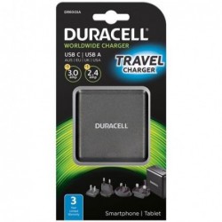 Φορτιστής Ταξιδίου Duracell Worldwide EU/UK/US/AU με Έδοδο USB A & USB C 5.4A Μαύρο