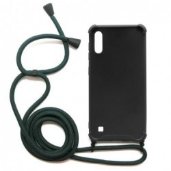 Θήκη TPU Crossbody inos Samsung A105F Galaxy A10 Shock Proof Μαύρο με Χακί Strap
