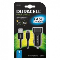 Φορτιστής Αυτοκινήτου Duracell με Έξοδο USB 2.4A & Καλώδιο Micro USB 1m Μαύρο