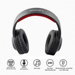Wireless Ακουστικά Stereo Lenovo HD116 V5.0 IPX5 Κόκκινα με Μικρόφωνο, AUX, Πλήκτρα Ελέγχου & 24ωρη Αναπαραγωγή