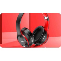 Wireless Ακουστικά Stereo Lenovo HD200 V5.0 με Μικρόφωνο, AUX, Πλήκτρα Ελέγχου & Αναπαραγωγή 20 ωρών Μαύρο-Κόκκινο